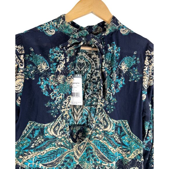 Free People Lady Luck Tunic Dress Bell Sleeve boho blue combo sz M - Picture 3 of 9